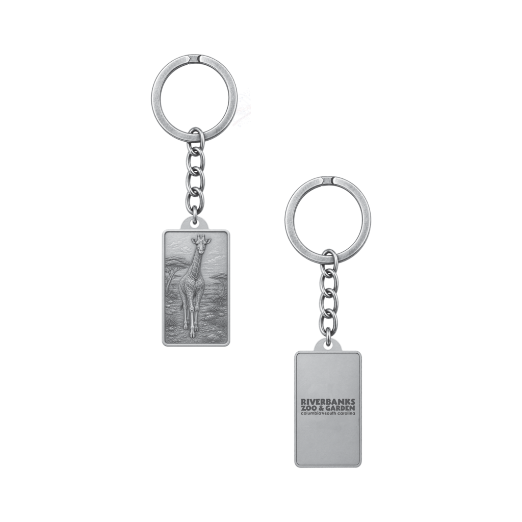 Keychain Metal Sculpted Reticulated Giraffe w/Logo Reverse