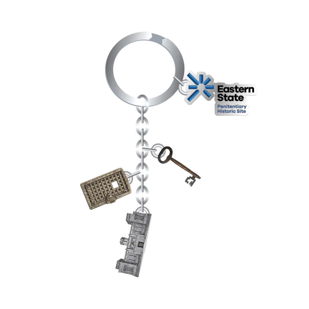 Keychain Charms Eastern State Penitentiary Logo Slug w/Prison Key and Building Charms