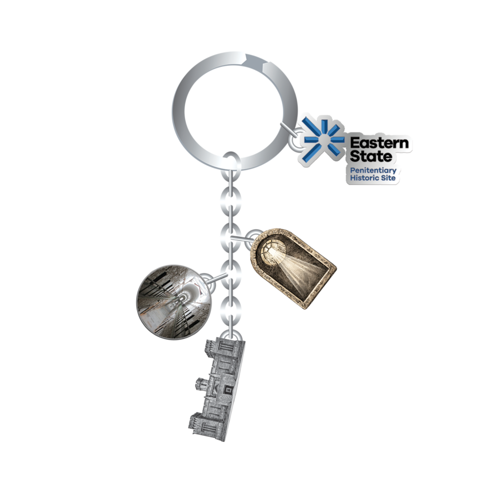 Keychain Charms Eastern State Penitentiary Logo Slug w/PhotoPrint and Sculpted Charms